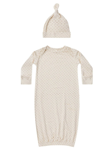 BABY GOWN + KNOTTED HAT SET, OAT CHECK - Norman & Jules
