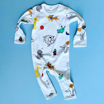 Baby Romper, Dogs Print Fall Organic Newborn Clothing: 0 - 3M - Norman & Jules