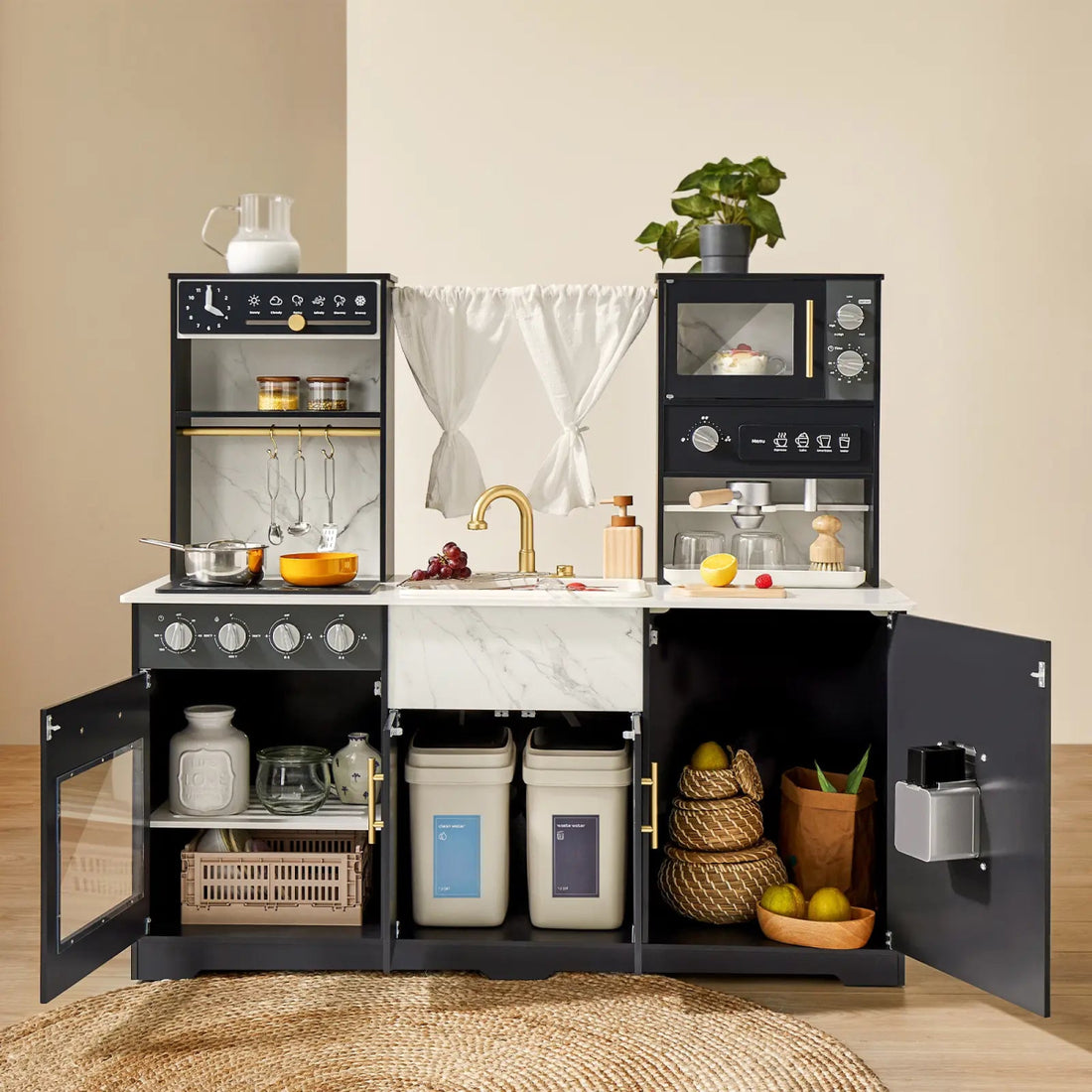 Tiny Land® Iconic Aqua Kitchen with Real - Flow Water System - Black - Norman & Jules