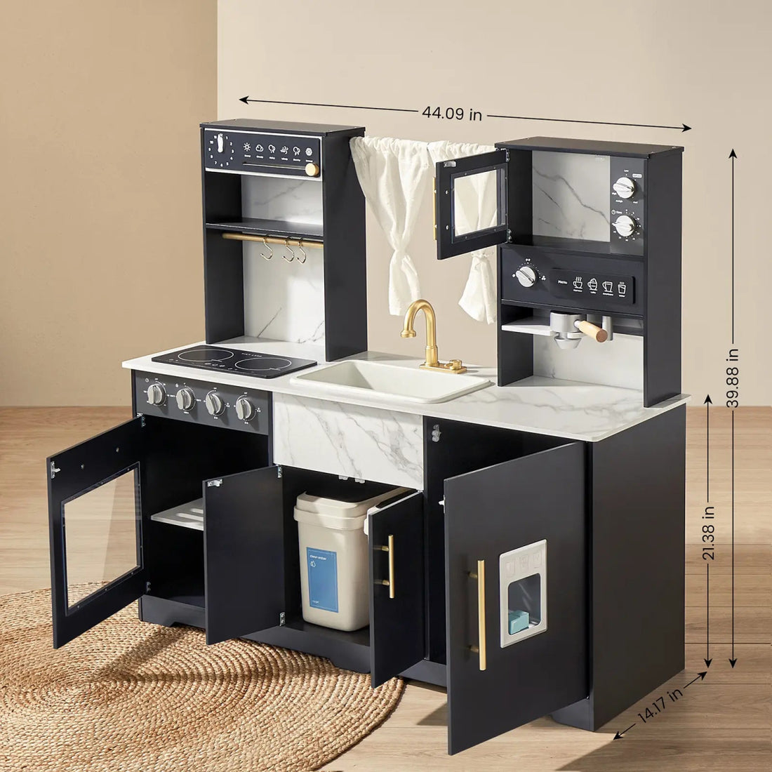 Tiny Land® Iconic Aqua Kitchen with Real - Flow Water System - Black - Norman & Jules