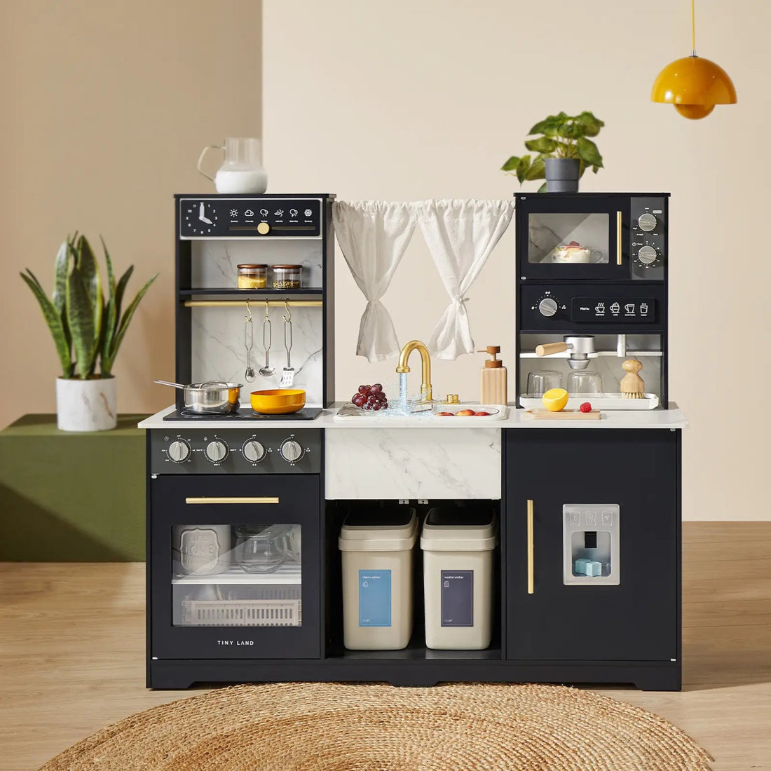 Tiny Land® Iconic Aqua Kitchen with Real - Flow Water System - Black - Norman & Jules