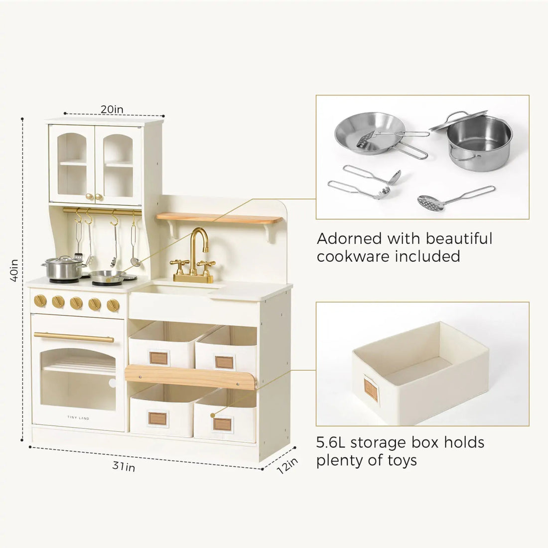 Tiny Land® Serenity Play Kitchen - Cream - Norman & Jules